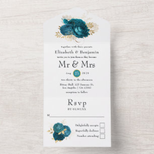 Teal - Turquesa e Casamento Floral Dourado Estão T