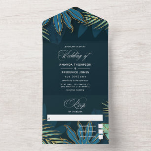 Teal - Turquesa e Folhas Tropicais Douradas em O