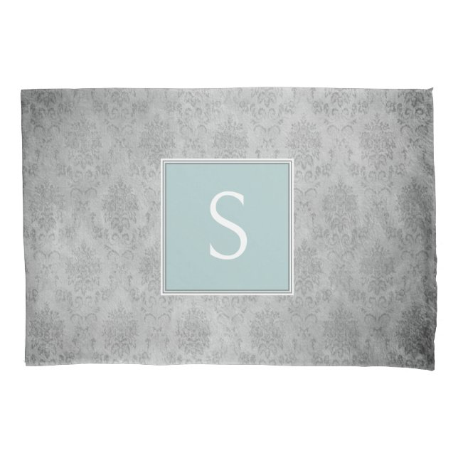 Teal Vintage Damask Monograma Pillowcase (Frente)