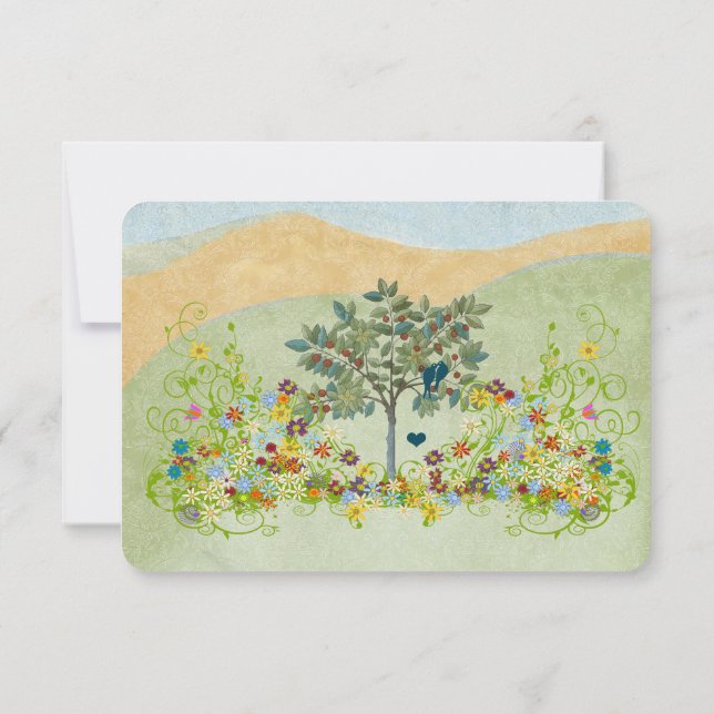 Teal Vintage Love Bird Flower Swirl Casamento RSVP (Verso)