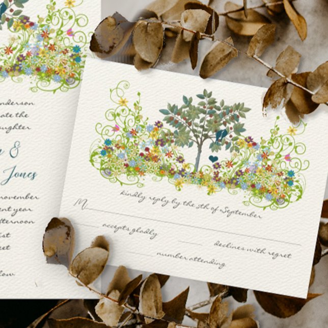 Teal Vintage Love Bird Flower Swirl Casamento RSVP (Criador carregado)