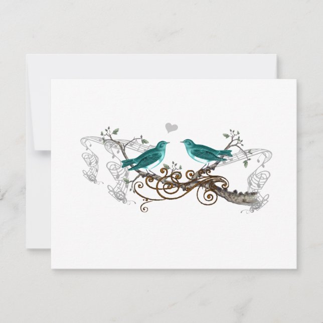 Teal Vintage Love Birds Casando RSVP (Frente)
