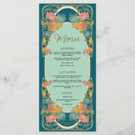 Teal Watercolor Art Nouveau, Menu Casamento