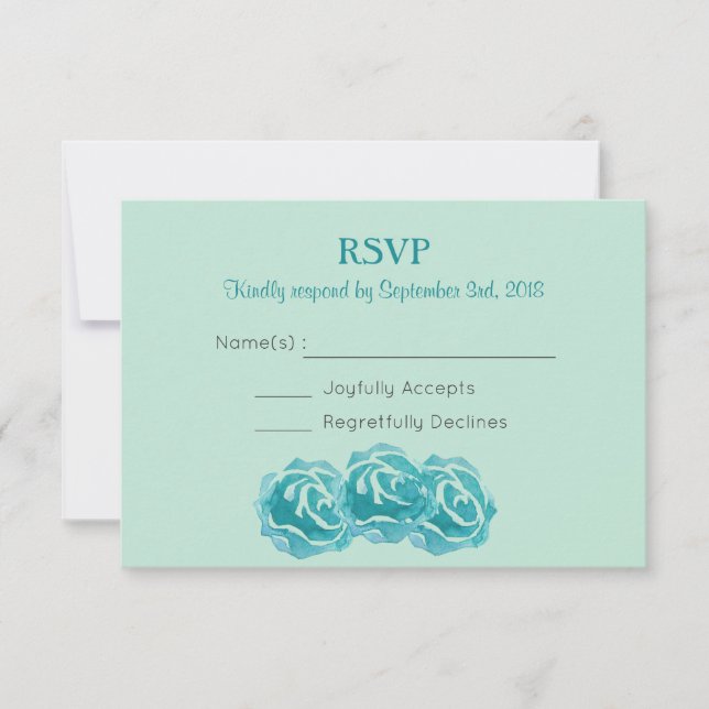 Teal Watercolor Rosa Wedding RSVP (Frente)