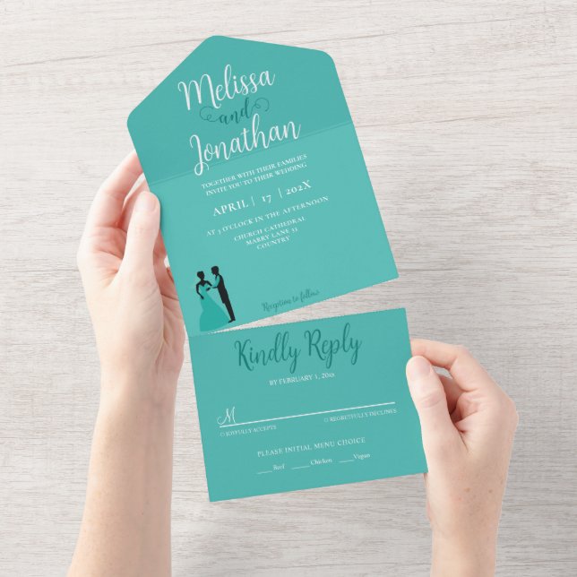 Teal White Elegant Wedding Bride and Groom (Aba destacável)