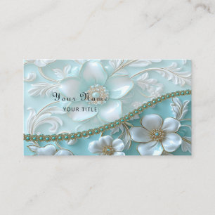 Teal White Floral Cartão de visita