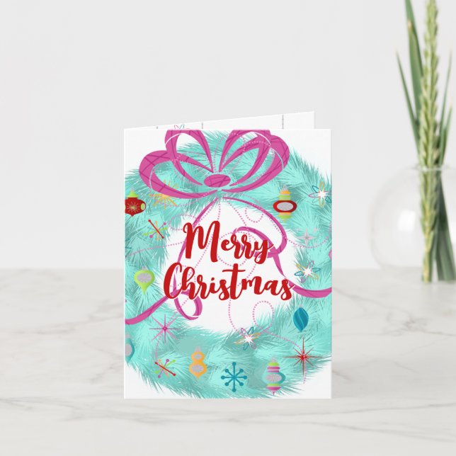 Teal Wreath - Cartão de Natal Retroativo (Frente)