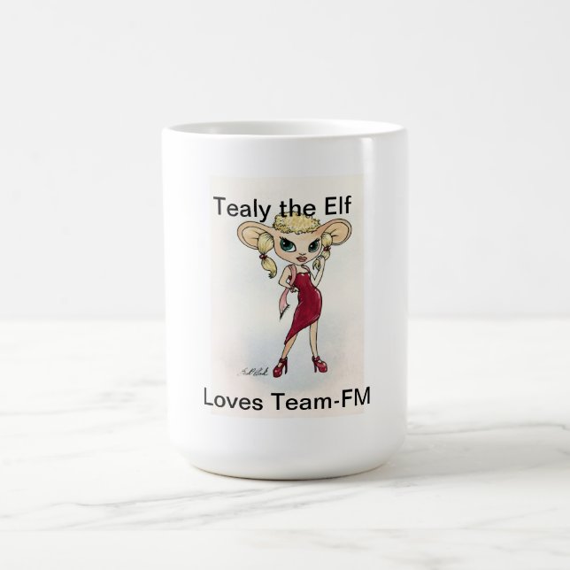 Tealy o duende ama a caneca de Equipe-FM (Centro)