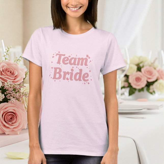 Team Bride T-Shirt for Bridesmaids - Pink design (Criador carregado)