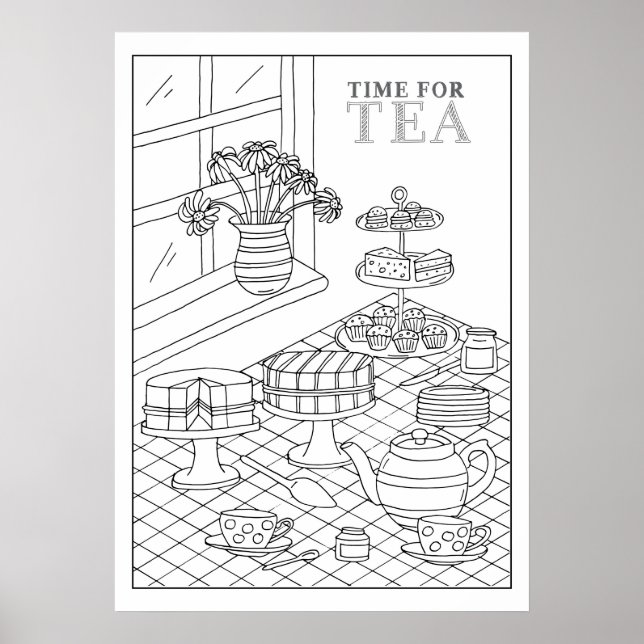 Teatime Tea Party Quaint DIY Coloring Poster (Frente)