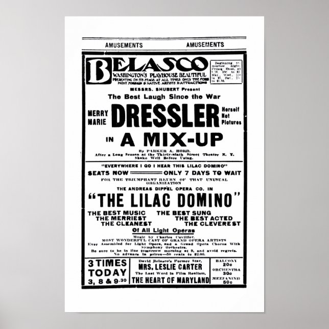 Teatro e poster Marie Dressler 1915 (Frente)