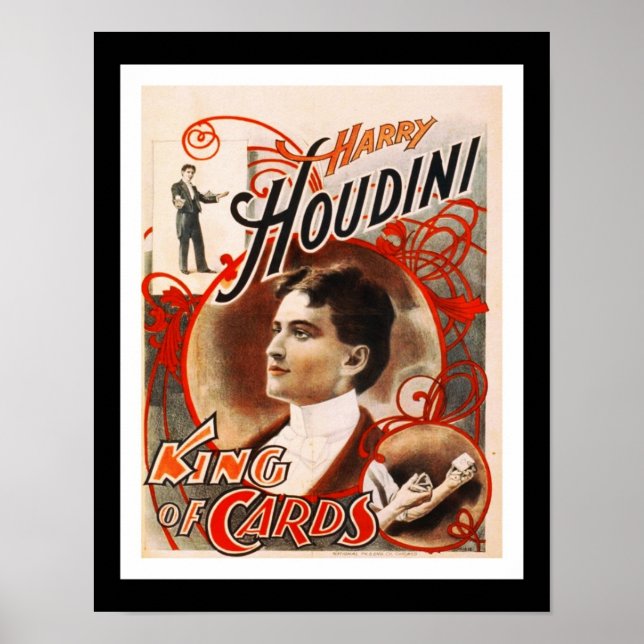 Teatro poster Vintage Houdini Rei Dos Cartões (Frente)