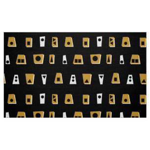 Tecido 020216 - Dourado castanho, branco e preto sobre pr