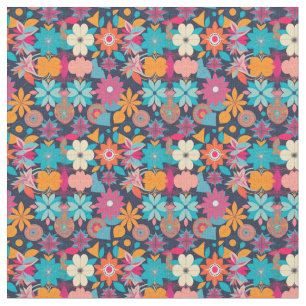 Tecido 1960 Floral com Formas Geométricas