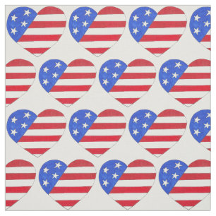 Tecido 4 de julho Patriótico Bandeira Americana Heart USA