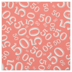 Tecido 50º Aniversário, Legal Número Padrão Coral/Branco