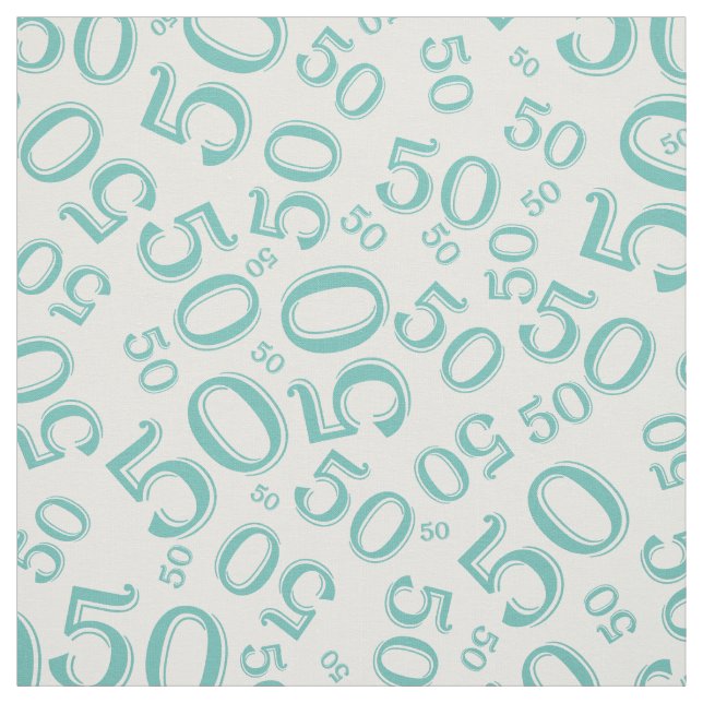 Tecido 50º Aniversário Legal Número Padrão Teal/Branco (Modelo)