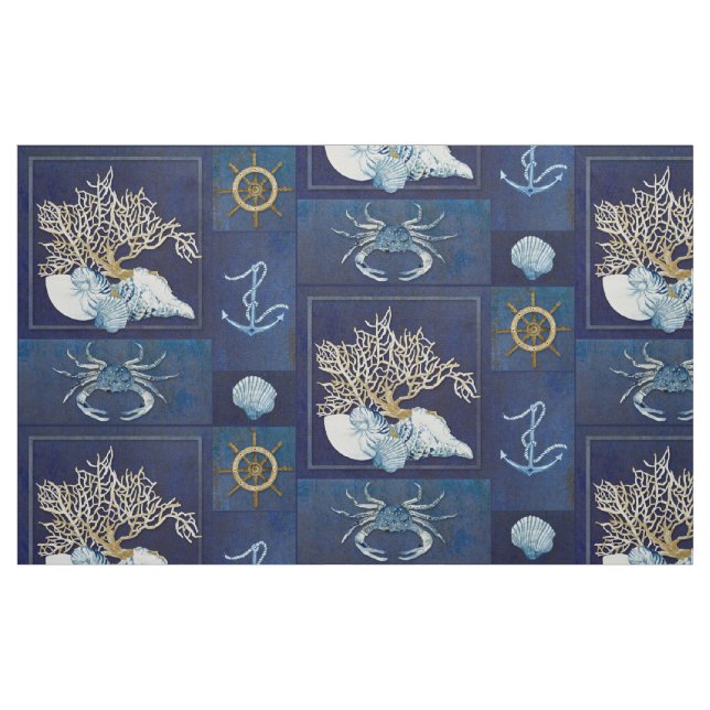 Tecido A âncora coral do oceano náutico da aguarela (Fat Quarter)