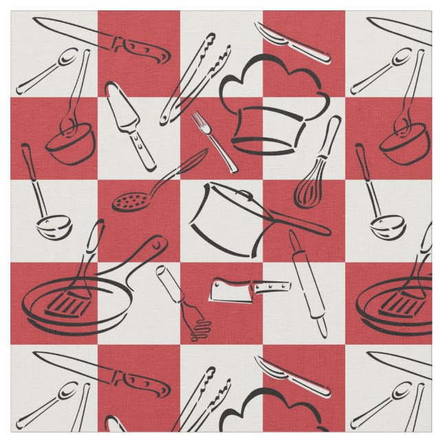 Tecido A cozinha utiliza ferramentas o tabuleiro de damas (Detalhe)