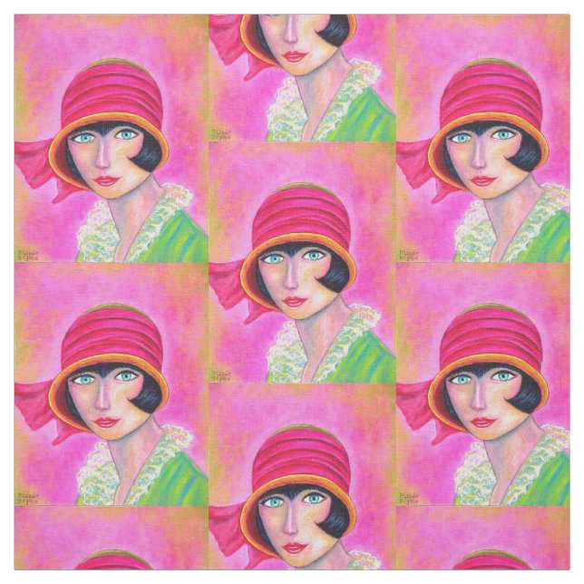 Tecido a menina do Flapper do 1920 no chapéu vermelho do (Modelo)