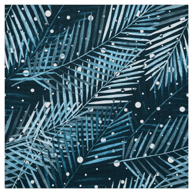 Tecido A palma sai de azul com bolinhas brancas. (Modelo)