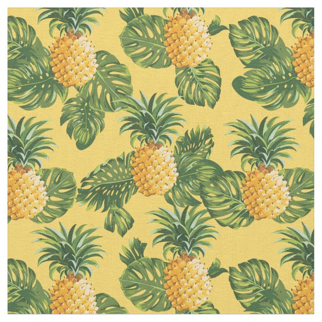 Tecido Abacaxis & folhas tropicais no ouro (Detalhe)