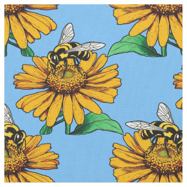 Tecido Abeelha no Design de Padrão de Flor de Girassol Az (Detalhe)