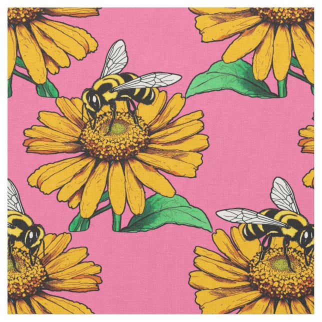 Tecido Abeja no Design de Padrão de Flor de Girassol Rosa (Detalhe)