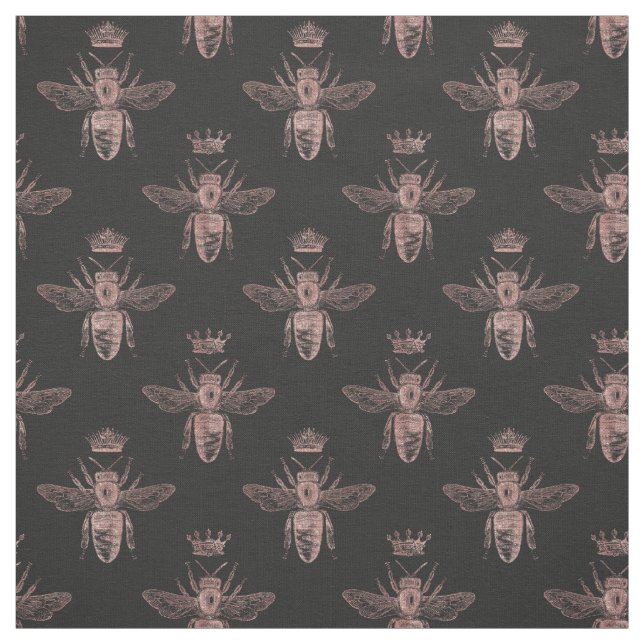 Tecido Abelhas Rainhas Douradas Rosa em Preto (Modelo)