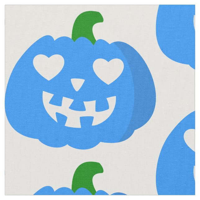 Tecido abóbora jack-o-lantern coração de halloween azul (Detalhe)