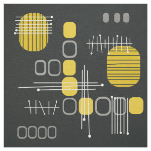 Tecido Abstrato Atômico Barkcloth Preto Amarelo