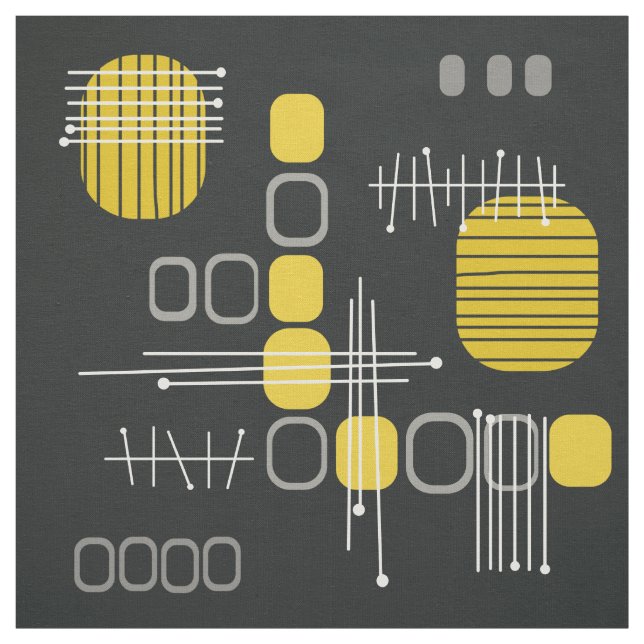 Tecido Abstrato Atômico Barkcloth Preto Amarelo (Modelo)