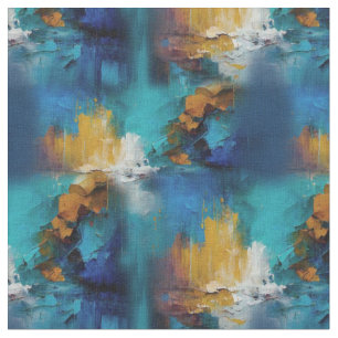 Tecido Abstrato bronze, pintura a óleo azul-dourado repet