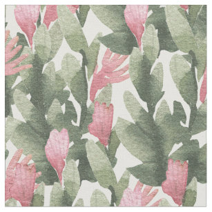 Tecido abstrato cactus floral verde-rosa-aquarela