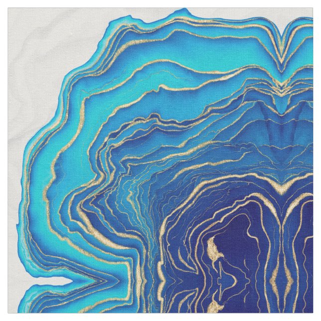 Tecido Abstrato de Arte Líquida Dourada Azul (Detalhe)