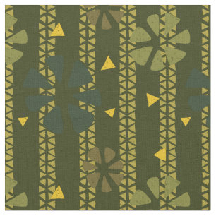 Tecido Abstrato de Étnica Verde, Mostarda, Oliva Escura