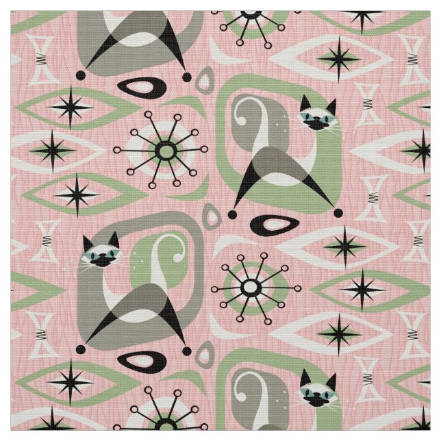 Tecido Abstrato de Gato Siamês a Rosa (Modelo)