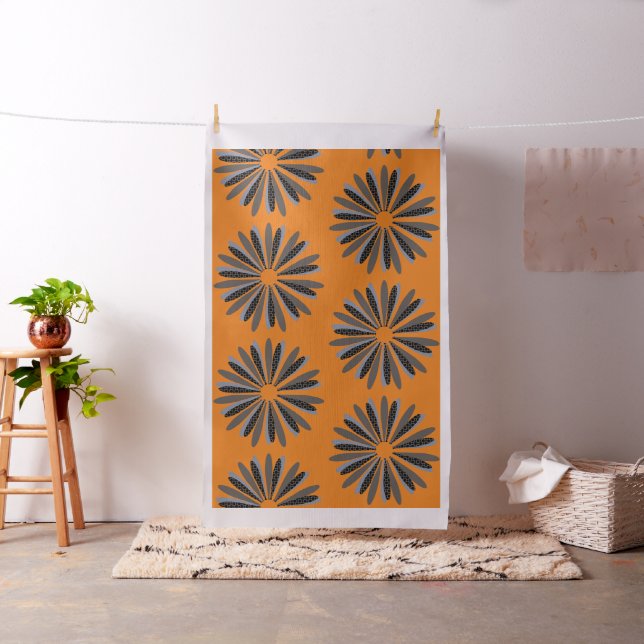 Tecido Abstrato Floral Black Cinza Orange Patterno (In Situ)