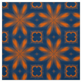 Tecido Abstrato floral caleidoscópio azul escuro laranja