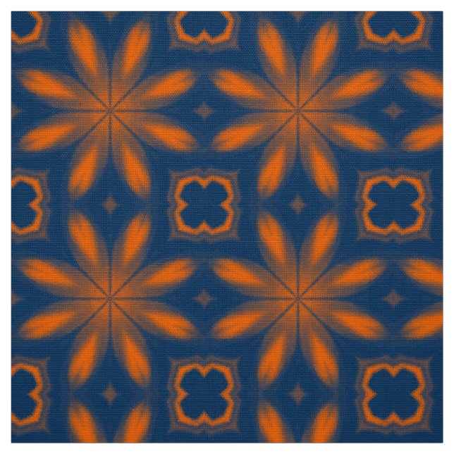 Tecido Abstrato floral caleidoscópio azul escuro laranja (Modelo)