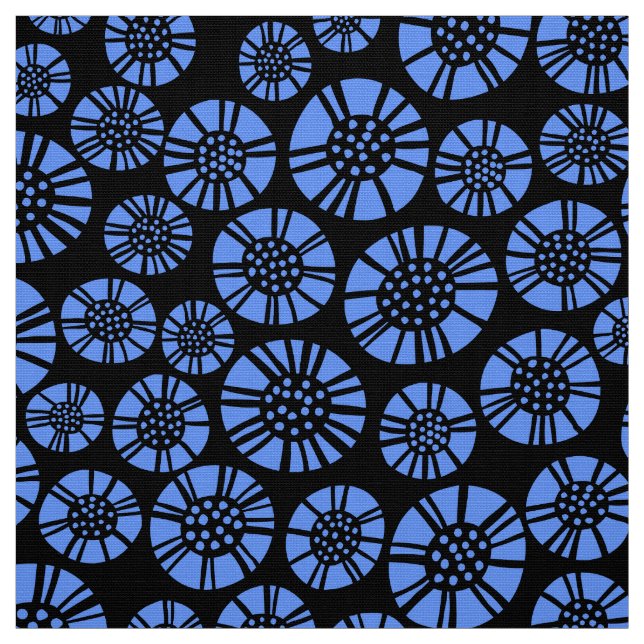 Tecido Abstrato Flores 031023 - Baby Blue on Black (Azul  (Modelo)
