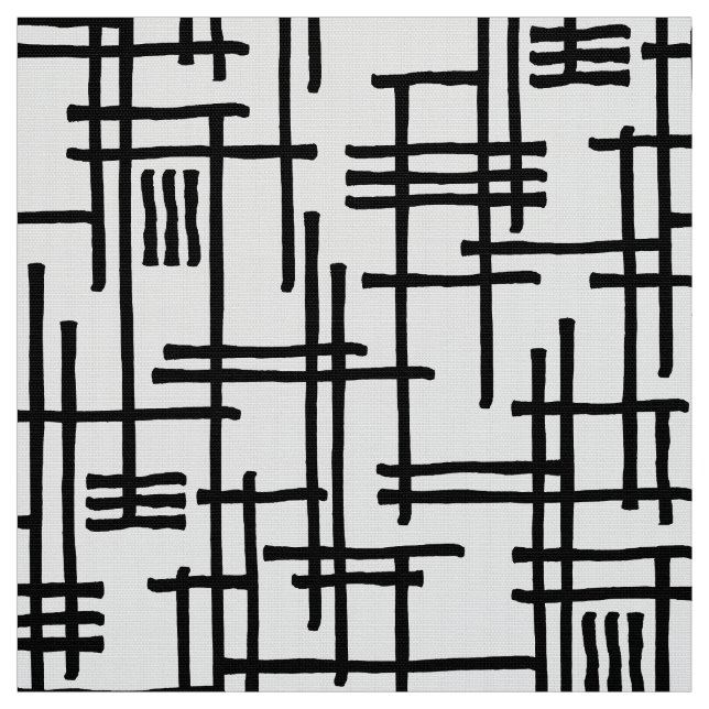 Tecido Abstrato Lines 120923 - Preto sobre branco (Modelo)