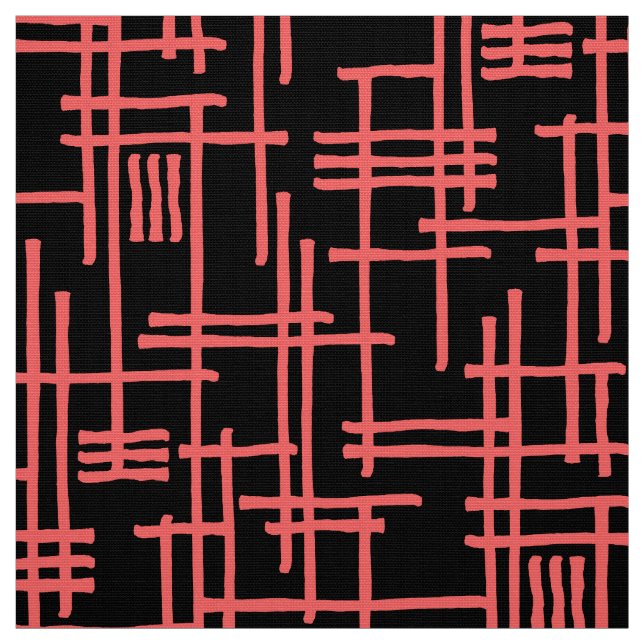 Tecido Abstrato Lines 120923 - Rosa tropical em preto (Modelo)