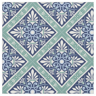 Tecido Abstrato marroquino maravilhoso - Azul, Branco, Ve