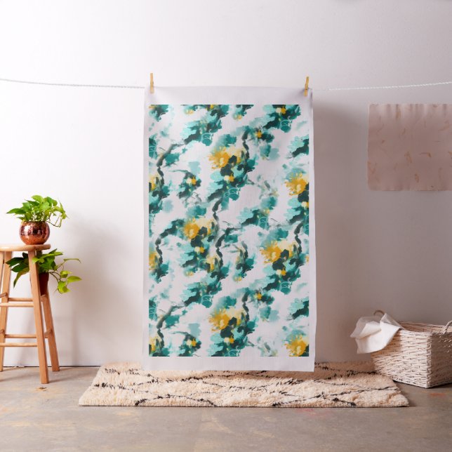 Tecido Abstrato moderno - Teal e Design pintado amarelo (In Situ)