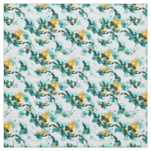 Tecido Abstrato moderno - Teal e Design pintado amarelo