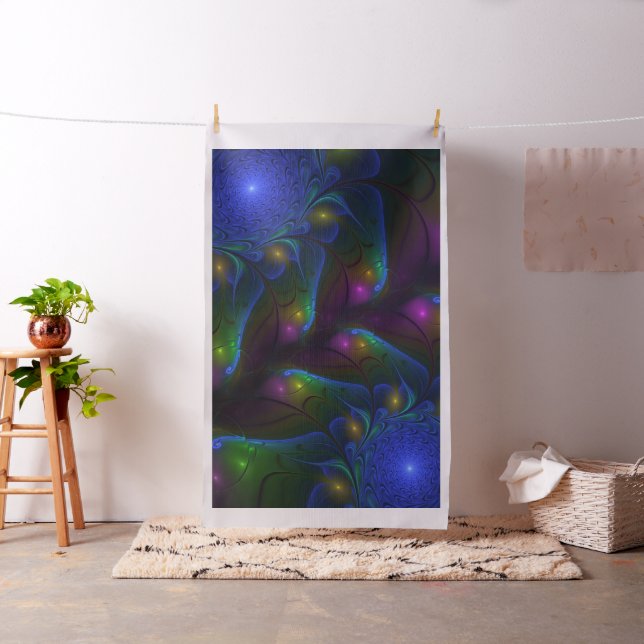 Tecido Abstrato Moderno Trippy Fractal Luminoso Colorido (In Situ)