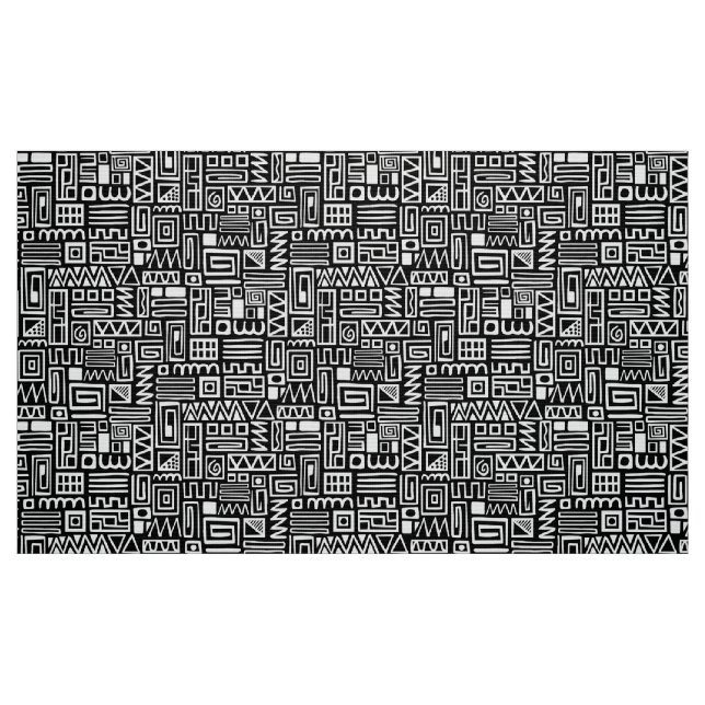 Tecido Abstrato Pattern 110122 - Branco sobre preto (Fat Quarter)