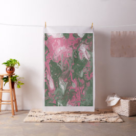 Tecido Abstrato rosa, branco e verde