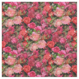 Tecido Abstrato rosa e Rosas vermelhas com verde